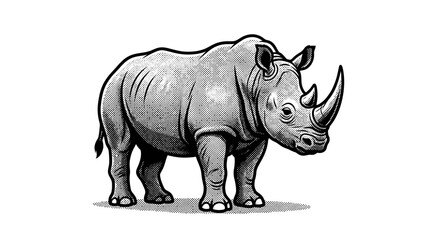 Detailed woodcut rhinoceros profile illustration. © Ratna