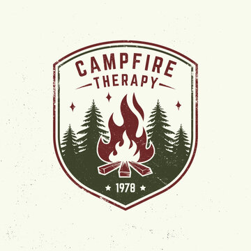 Vintage Campfire Therapy T-Shirt Design Vector, Retro Camping Badge Graphic for Apparel