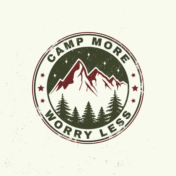 Vintage Mountain Camping T-Shirt Design Vector, Camp More Worry Less Retro Outdoor Graphic Illustration