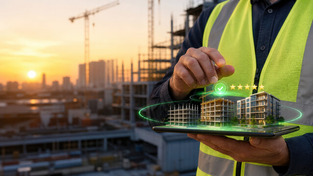 Construction Project Financing And Progress Hologram Copyspace
