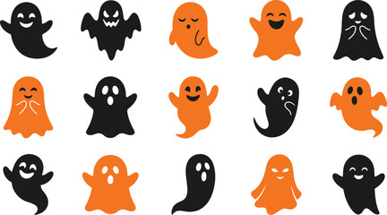 Fototapeta premium A festive collection of spooky ghosts in a halloween vector bundle featuring various cute and scary characters for holiday season graphic design