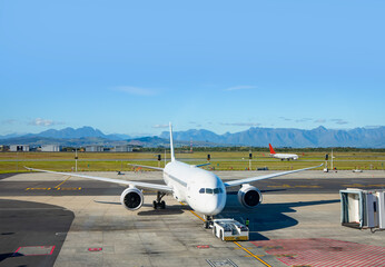 Fototapeta premium A passenger plane is leaving the apron - South Africa
