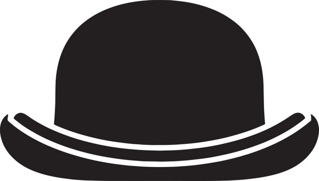 Black silhouette of a bowler hat on transparent background.