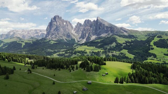 Alpe di Siusi Dolomites in summer Italy by drone