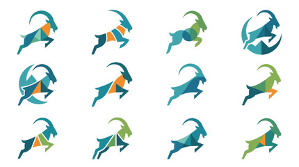 Fototapeta premium Geometric mountain goat and ibex logo collection.