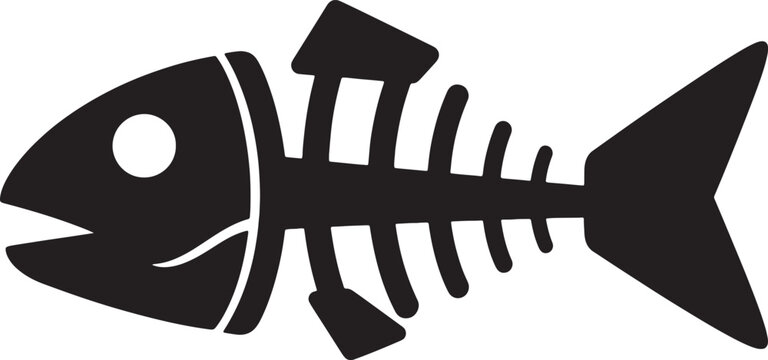 Dead fish remains skeleton icon black silhouette nautical bone symbol.