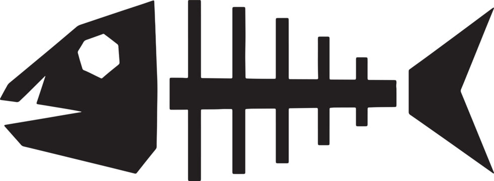 Black geometric fish skeleton icon vector illustration on background.