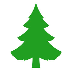 Fototapeta premium Green evergreen pine tree icon with layered branches and a clean symmetrical silhouette isolated on white background, simple vector illustration for Christmas, winter, nature, forest, holiday 