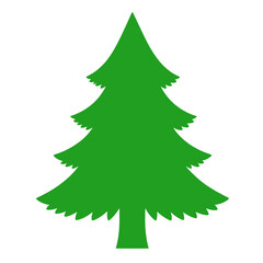 Fototapeta premium Green evergreen pine tree icon with layered branches and a clean symmetrical silhouette isolated on white background, simple vector illustration for Christmas, winter, nature, forest, holiday