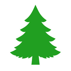 Fototapeta premium Green evergreen pine tree icon with layered branches and simple silhouette isolated on white background, clean vector illustration for Christmas, winter, nature, forest, holiday decorations