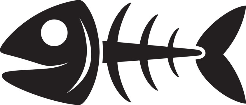 Simple fish skeleton graphic isolated on transparent background.