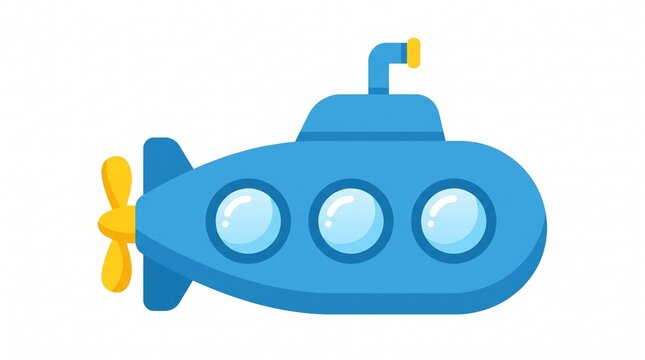 Cute blue cartoon submarine illustration isolated on white background