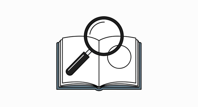 Open Book with Magnifying Glass and Fan Vector Illustration for Research Knowledge Search Education and Information Discovery Concept