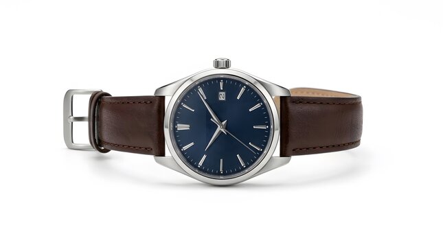 Elegant wristwatch with leather strap showcasing classic style. Men's fashion accessory for business or casual wear.