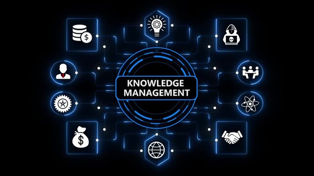 Knowledge Management Dashboard with Intelligent Digital Learning and Enterprise Systems on Dark Blue Background