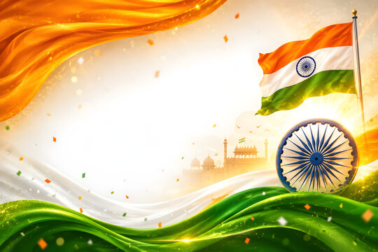 Happy Independent Independence Day and Republic Day Celebration India with Tricolor Flag Background