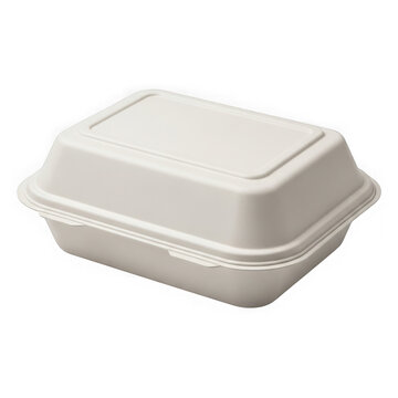 Empty white takeout food container with lid isolated on transparent background