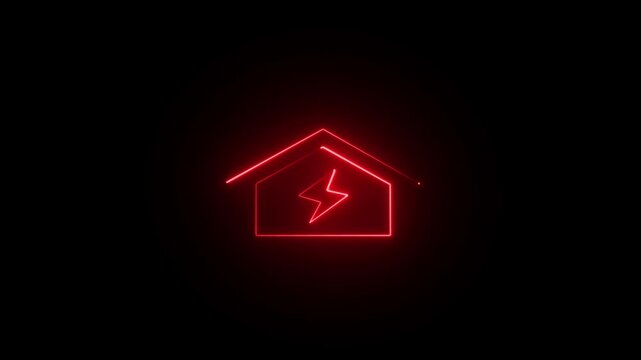 dynamic neon home energy house icon animation with electric bolt - smart home power and sustainable electricity concept loop house icon animation