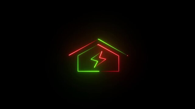 dynamic neon home energy house icon animation with electric bolt - smart home power and sustainable electricity concept loop house icon animation