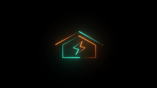 dynamic neon home energy house icon animation with electric bolt - smart home power and sustainable electricity concept loop house icon animation