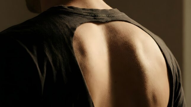 Close up of muscular bare back and shoulder