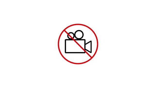 No Video Recording Icon with Camera Prohibition Sign, Video Call Disabled Symbol, Privacy Protection, Recording Restriction and Security Warning Isolated on White Background.