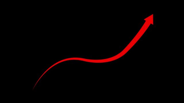 Red color arrow rising transparent channel. Abstract arrow growth chart of economy icon red color animated down to up arrow animation with 4k video .