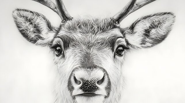 Realistic pencil reindeer illustration showcasing detailed coat and face photography