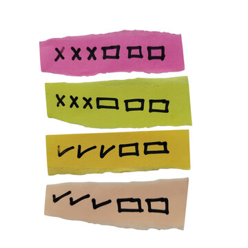 Colorful sticky notes with handwritten checklist tasks isolated on transparent background