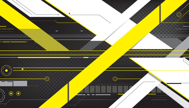 Modern Abstract Geometric Yellow Black Digital Circuit Tech Background