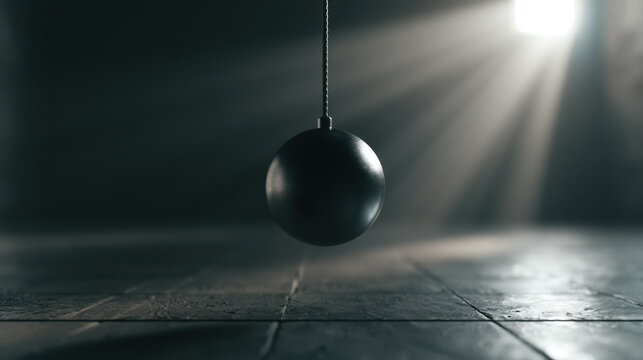 Suspended pendulum demonstrating harmonic motion in physics experiment