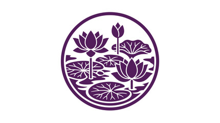 Circular purple lotus pond and lily pad illustration © Kogan
