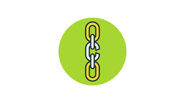Minimalist Chain Link Icon featuring yellow and white interlocking links inside a green circle ideal for web design, SEO backlink concepts, and connectivity metaphors.