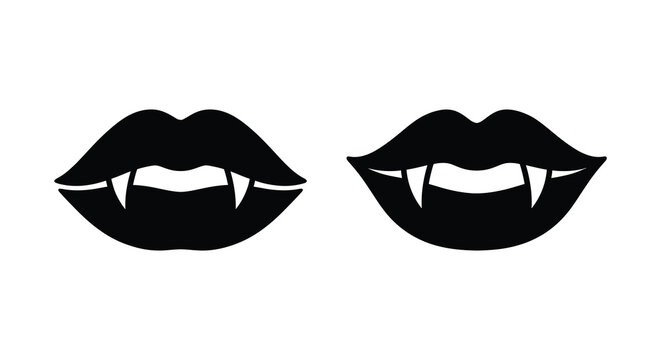 Two sets of vampire lips with fangs depicted as a black silhouette mouth teeth canines halloween