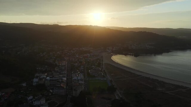 Aerial Sunset View over the Scenic River Canyons, Vineyards, and Rolling Hills of Ribeiro and Ribeira Sacra in Galicia, Spain