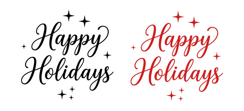 happy holidays typography calligraphy script with sparkle stars vector design
