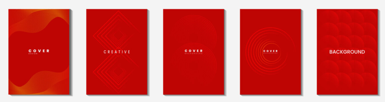 Minimal red cover template set with abstract linear geometric patterns for corporate brochure, Annual report, Magazine and Presentation design