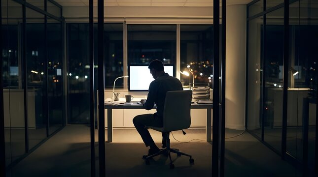 Businessman working late at office desk
