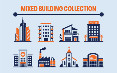 Fototapeta premium Mixed Building Collection – Premium Modern Architecture Vector Icon Set