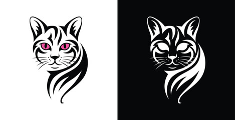 Fototapeta premium Cat Face Vector Logo Cute Feline Pet Mascot Illustration