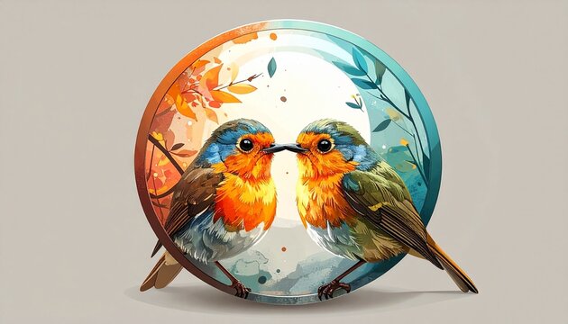 Enchanting Robin Pair in a Whimsical Watercolor Sphere.