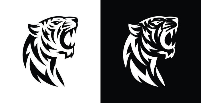 Roaring Tiger Head Vector Logo Fierce Wild Cat Mascot Illustration
