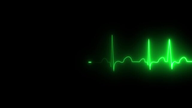 Swipe from right to left heart beat line animation on black background. medical concept Abstract glowing green heartbeat signal icon animation video. love border in hart .on the black. 4k video