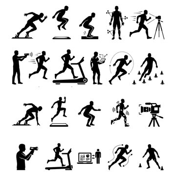 Sports Science Biomechanics and Motion Analysis Athlete Silhouette Set Isolated on White Background