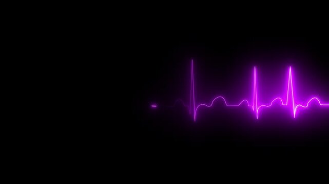 Swipe from right to left heart beat line animation on black background. medical concept Abstract glowing pink heartbeat signal icon animation video. love border in hart .on the black. 4k video