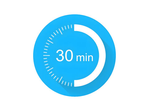 30 minutes timer icon, flat design vector illustration isolated on transparent background