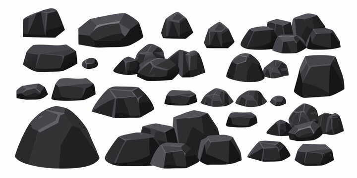 Dark gray rocks and boulders vector illustration on white background