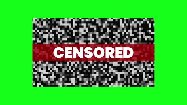 Mosaic blur censored pixelated black and gray text pattern on greenscreen. Suitable for social media content, website backgrounds.