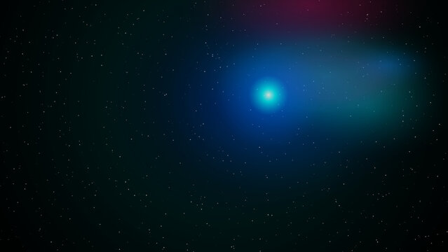 Bright comet flying through starry night sky with cosmic glow