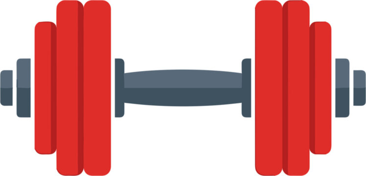 Red and gray dumbbell, gym equipment for strength training and bodybuilding, isolated object for fitness workout and sports